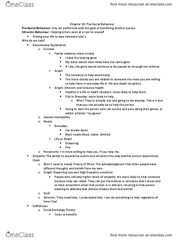 PSYC 2245 Chapter Notes - Chapter Ch. 10: Selfishness, Heritability, Reduced Affect Display thumbnail