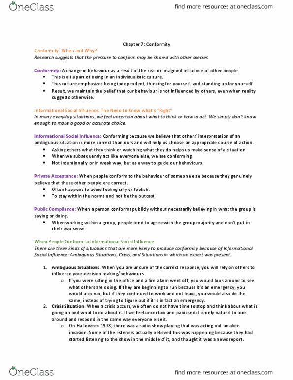 PSYC 2245 Chapter Notes - Chapter Ch. 7: Normative Social Influence, Mass Psychogenic Illness, Norm (Social) thumbnail