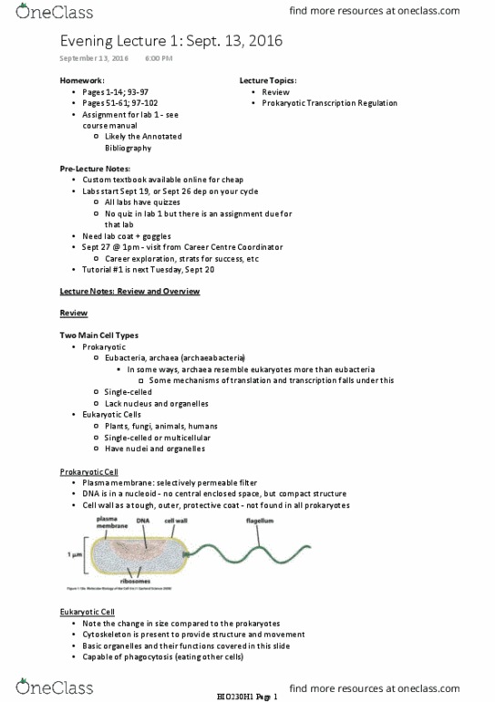BIO230H1 Lecture Notes - Lecture 1: Two-Dimensional Gel Electrophoresis, Transcriptome, Dna Microarray thumbnail