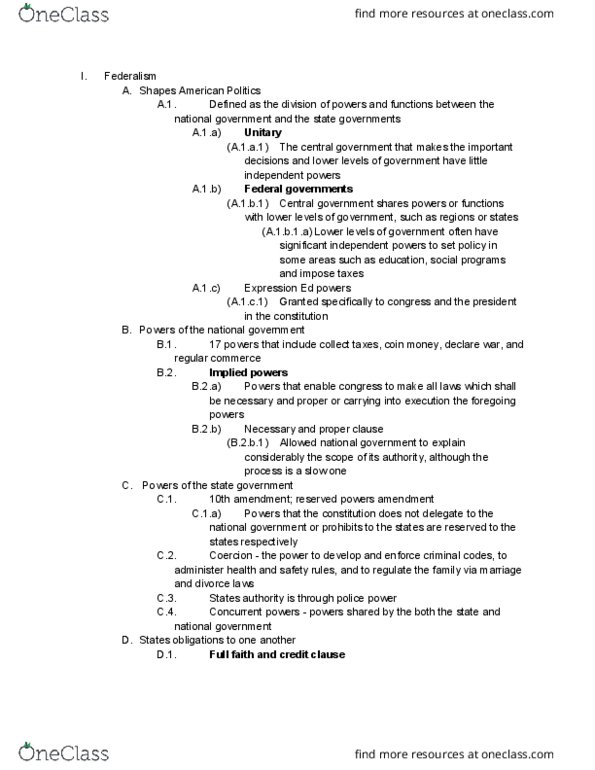 POSC 100 Chapter Notes - Chapter 3: Concurrent Powers, Implied Powers, Cooperative Federalism thumbnail