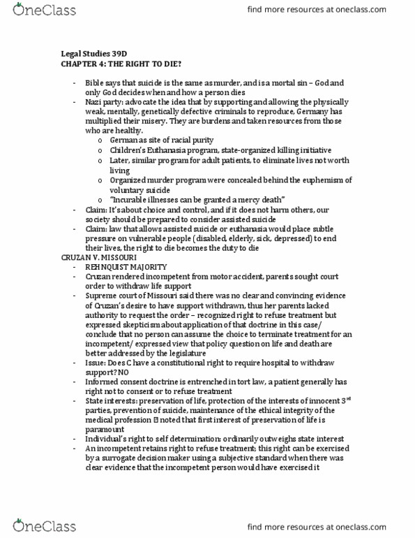LEGALST 39D Lecture Notes - Lecture 4: Mortal Sin, Informed Consent, Assisted Suicide thumbnail