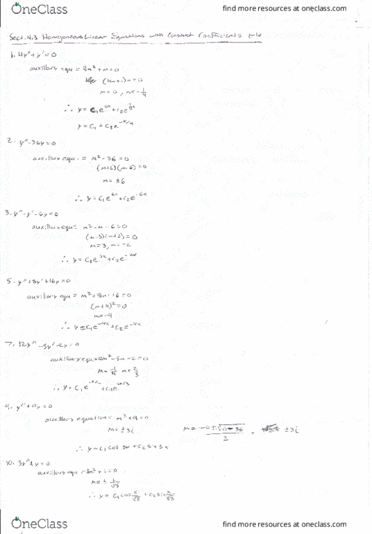 MATH 2306 Chapter 4-3: Sect. 4.3 Homogeneous Linear Equations with Constant Coefficients Problems Worked Out thumbnail