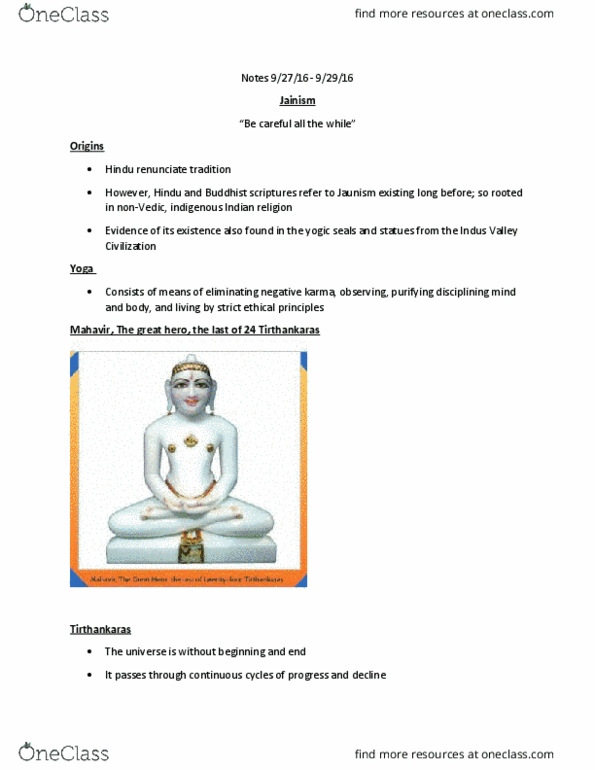 REL 2300 Lecture Notes - Lecture 5: Tirthankara, Hagiography, Higher Consciousness thumbnail