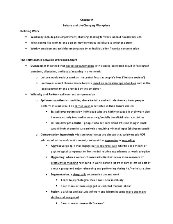 REC100 Chapter Notes - Chapter 9: Flextime, Job Sharing, Contingent Work thumbnail
