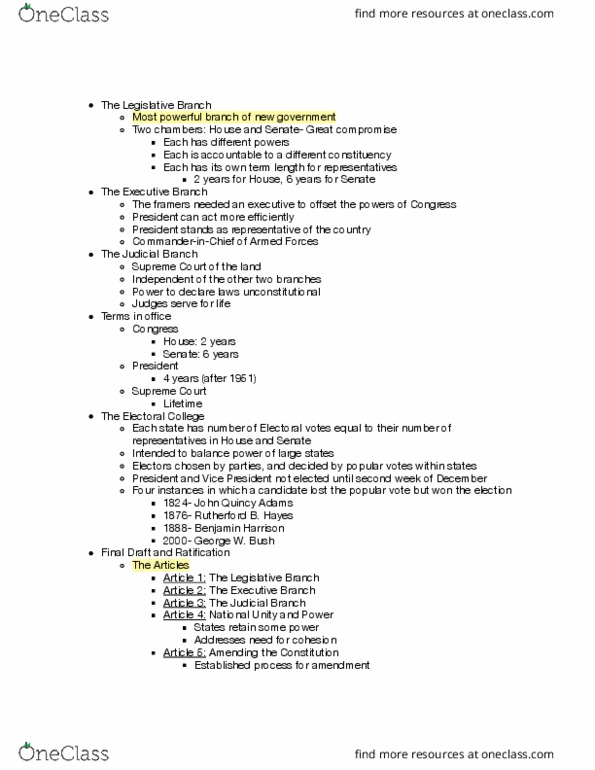 POSC 07110 Lecture Notes - Lecture 5: Term Of Office, Connecticut Compromise, Commerce Clause thumbnail