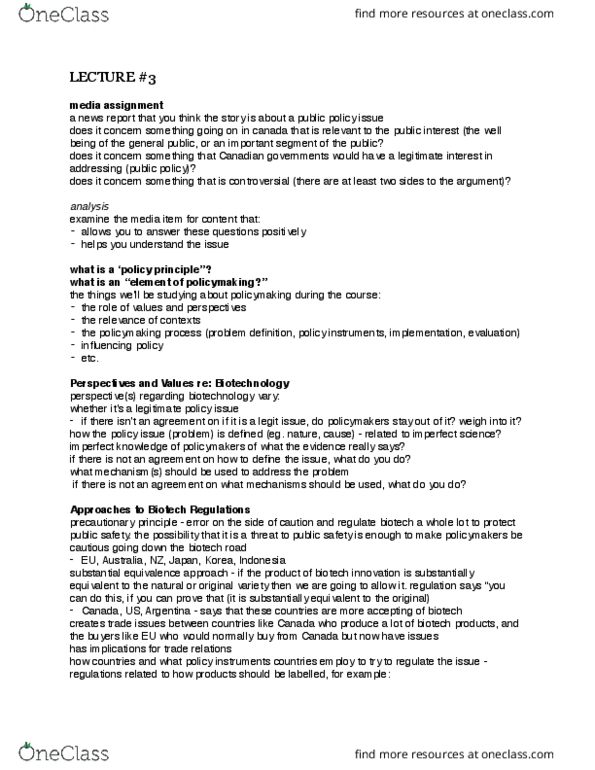 HECOL300 Lecture Notes - Lecture 3: Substantial Equivalence, Precautionary Principle, Population Ageing thumbnail