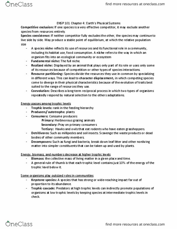 ENSP 101 Chapter Notes - Chapter 4: Trophic Cascade, Keystone Species, Soil Life thumbnail