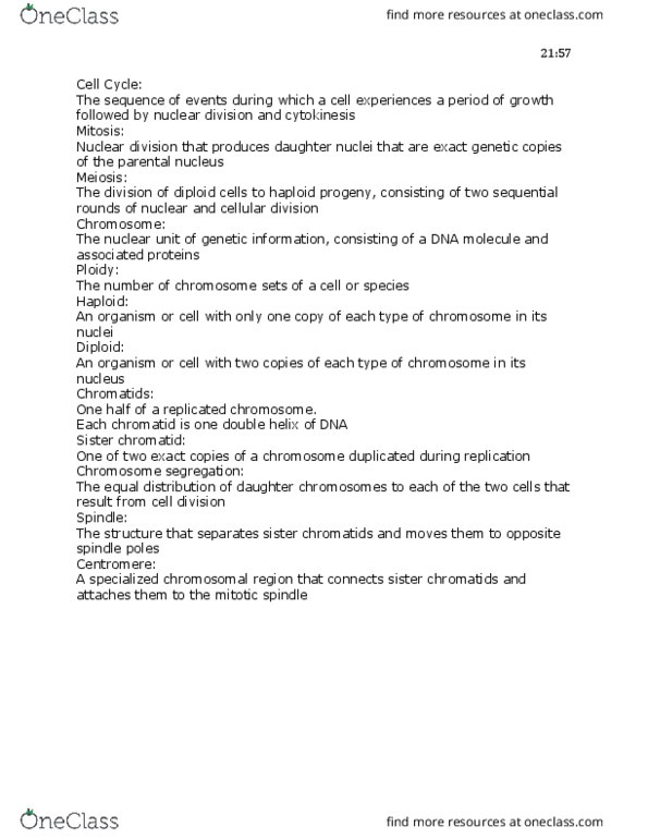 BIOL 120 Lecture Notes - Lecture 3: Sister Chromatids, Spindle Apparatus, Chromosome Segregation thumbnail