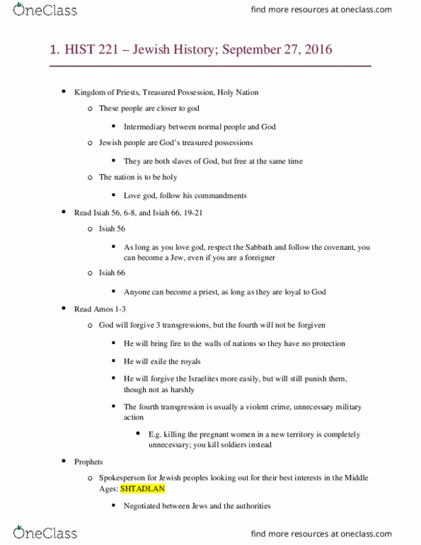 HIST 221 Lecture Notes - Lecture 6: Israelites thumbnail