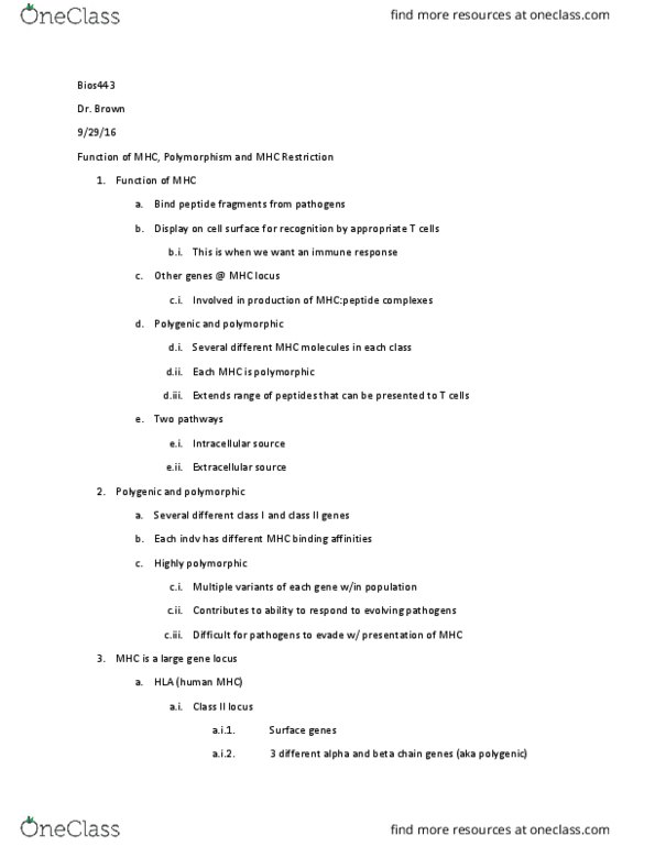 BIOS 443 Lecture Notes - Lecture 11: Complement System, Proteasome, Antigen Processing thumbnail