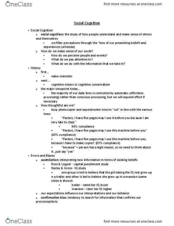 PY 372 Lecture Notes - Lecture 4: Confirmation Bias, Intentionality, Belief Perseverance thumbnail