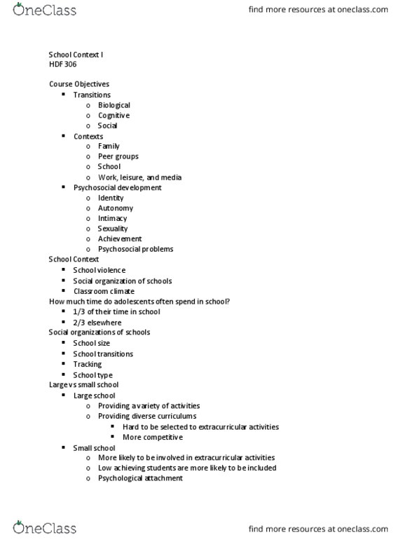 HDF 306 Lecture Notes - Lecture 8: School Violence thumbnail