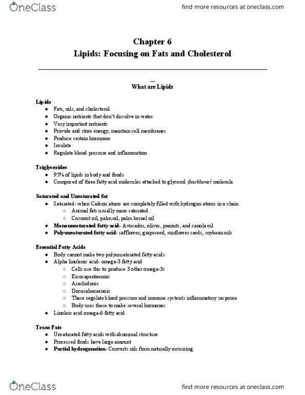 NSC 170C1 Lecture Notes - Lecture 6: Hydrogenation, Palm Kernel Oil, Coconut Oil thumbnail