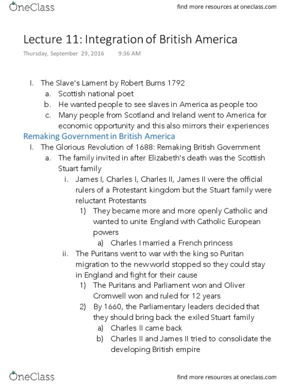 HISTORY 7A Lecture Notes - Lecture 11: Personal Rule, New Netherland, British America thumbnail