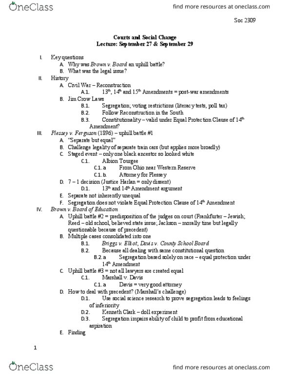 SOCIOL 2309 Lecture Notes - Lecture 4: Jim Crow Laws, Literacy Test, Equal Protection Clause thumbnail