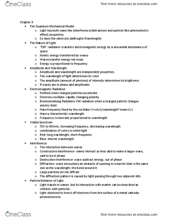 CHEM 131 Lecture Notes - Lecture 3: Photon, Electric Field, Matter Wave thumbnail