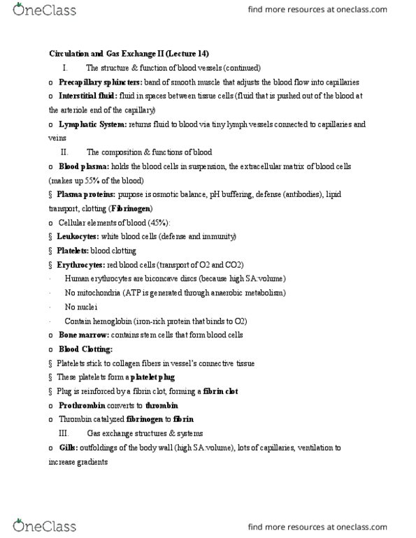 BIOL 204 Lecture Notes - Lecture 14: Fibrin, Osmoregulation, Countercurrent Exchange thumbnail