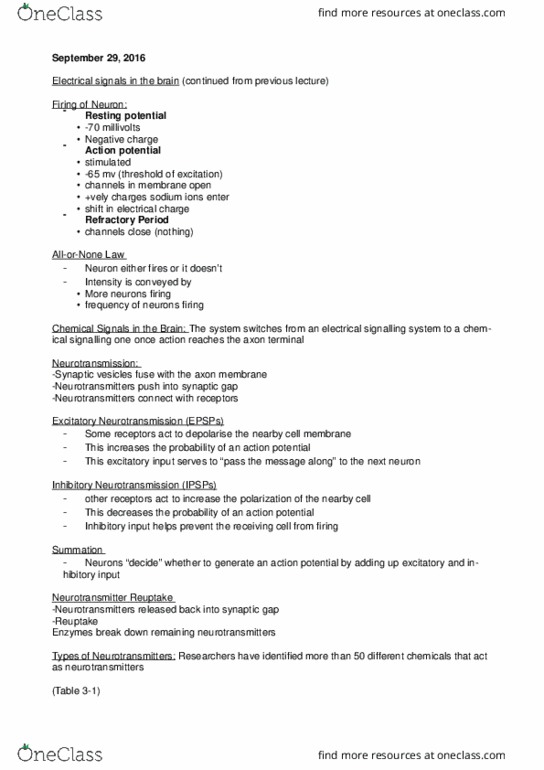 PS101 Lecture Notes - Lecture 8: Acetylcholine, Reuptake, Axon Terminal thumbnail