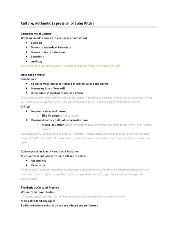 Sociology 1021E Lecture Notes - Femininity, Heterosexuality, Dominant Culture thumbnail