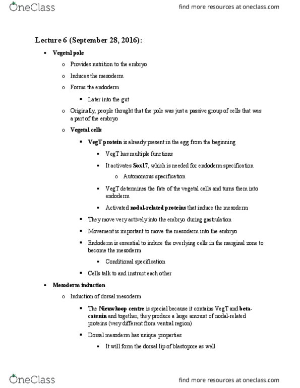 CSB328H1 Lecture Notes - Lecture 6: Follistatin, Archenteron, Notochord thumbnail