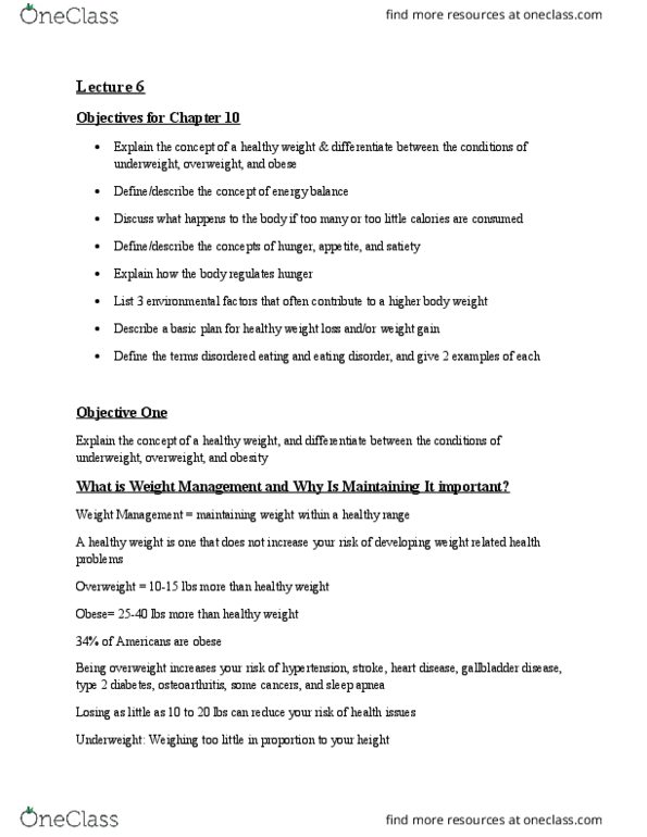 NUTR 210 Lecture Notes - Lecture 6: Underweight, Low-Density Lipoprotein, Eating Disorder thumbnail