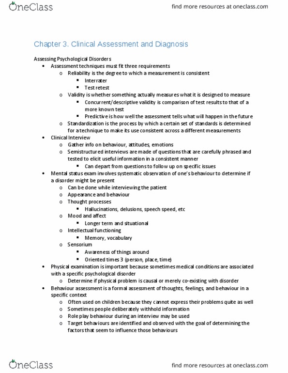 PSY 3171 Chapter Notes - Chapter 3: Psychological Testing, Dsm-5, Bulimia Nervosa thumbnail