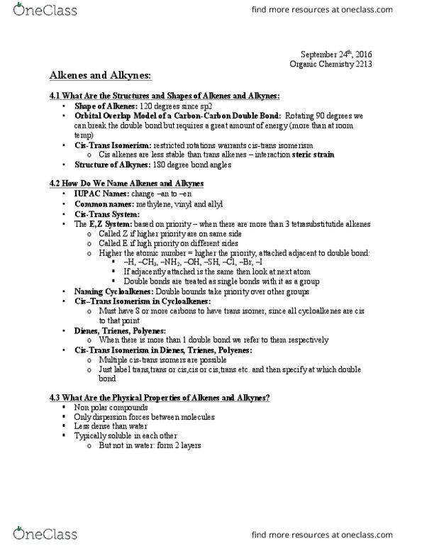 Chemistry 2213A/B Chapter Notes - Chapter 4: Atomic Number, Orbital Hybridisation, Acetylide thumbnail