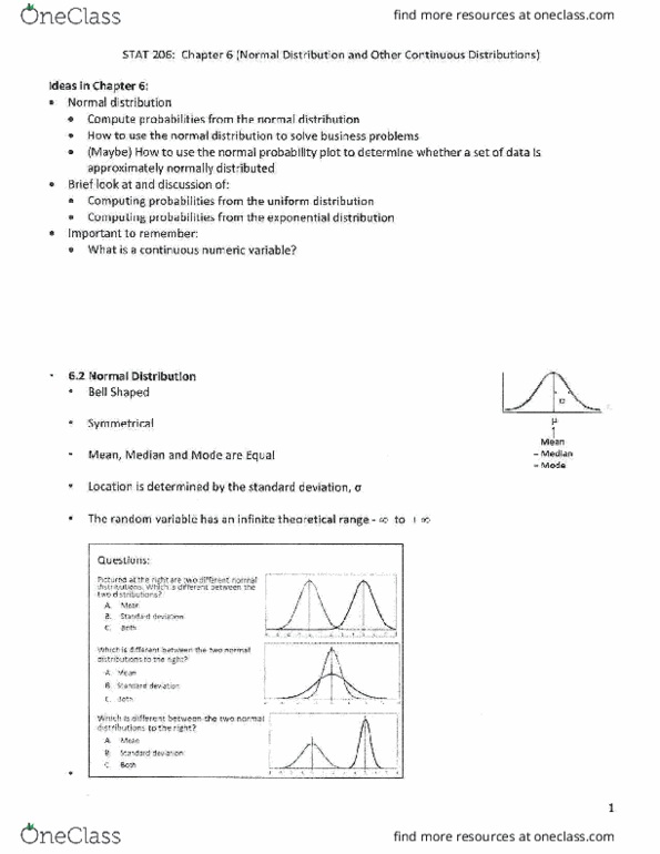 STAT 206 Lecture Notes - Lecture 12: Binomial Distribution, Exponential Distribution, Standard Deviation thumbnail