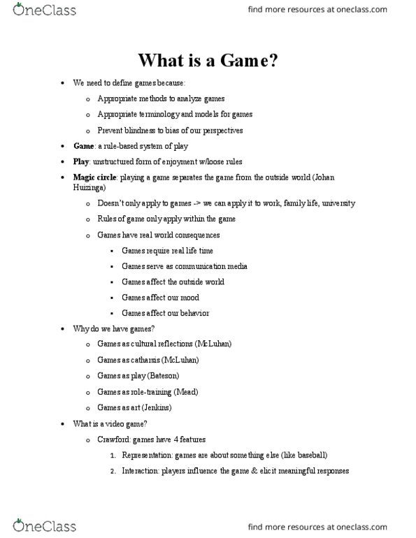 I&C SCI 60 Chapter Notes - Chapter 3: Magic Circle, Intertextuality, Rollercoaster Tycoon thumbnail