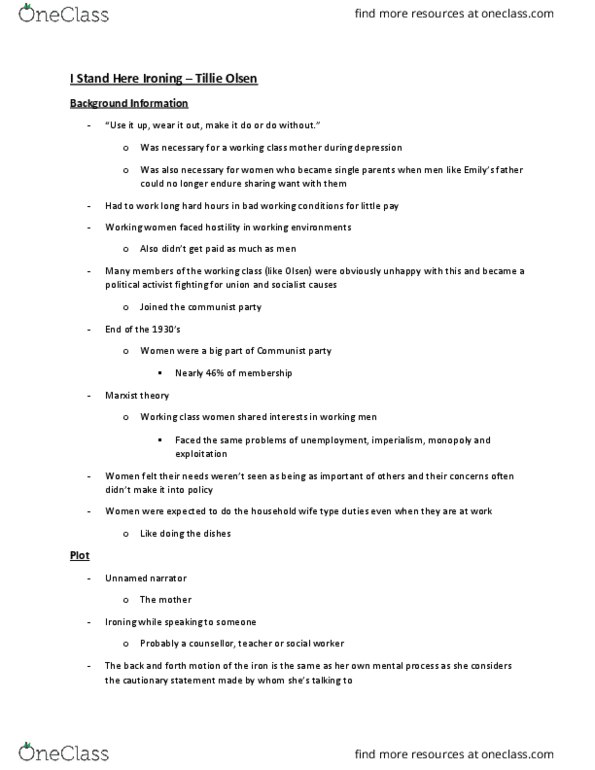 ENGL 1080 Lecture Notes - Lecture 8: Internal Monologue, Asthma, Slow Learner thumbnail