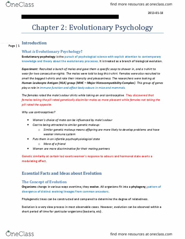 PSYCH 1XX3 Chapter Notes - Chapter 1: Ovulation, Psychophysiology, Eugenics thumbnail