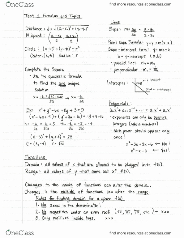 MATH 1113 Study Guide - Spring 2015, Final - Vertica