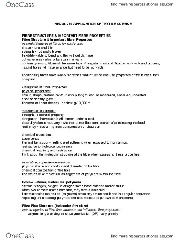 HECOL270 Lecture Notes - Lecture 1: Polypropylene, Units Of Textile Measurement, Ketone thumbnail