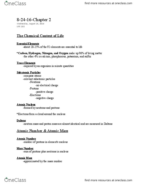 LIFE 102 Lecture Notes - Lecture 2: Alkaloid, Electronegativity, Ion thumbnail