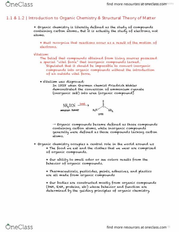 CHEM 51A Chapter Notes - Chapter 1.1, 1.2: Vitalism, Chemical Formula, Organic Compound thumbnail