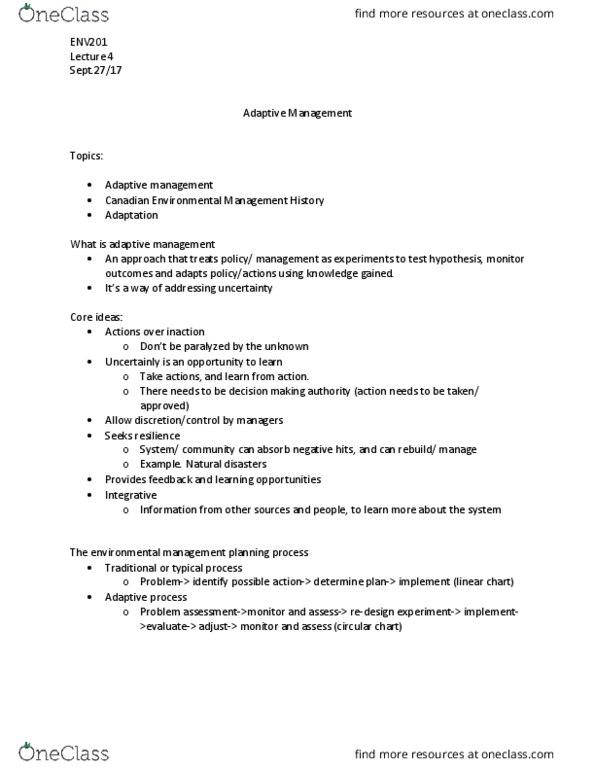 ENV201H5 Lecture Notes - Lecture 4: Adaptive Management, Venn Diagram, Infrastructure Canada thumbnail