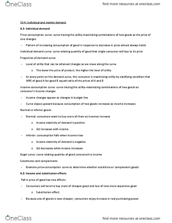 ECON 100A Chapter Notes - Chapter 4: Inferior Good, Demand Curve, Giffen Good thumbnail