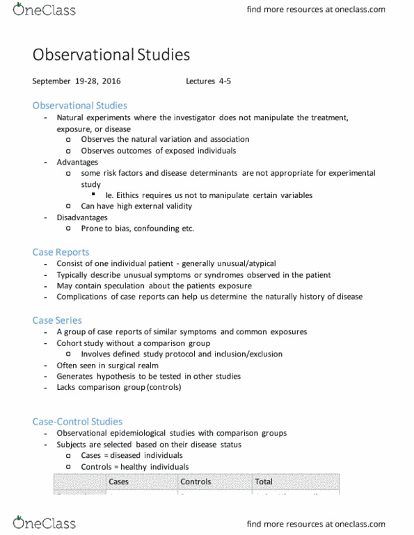 HLTH333 Lecture Notes - Lecture 4: Cohort Study, Analgesic, Odds Ratio thumbnail