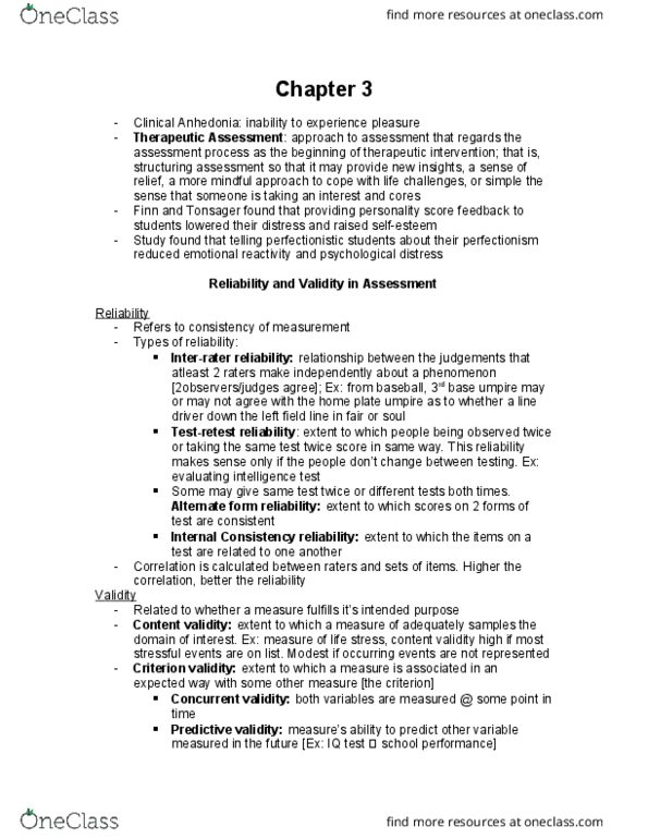 PSYB32H3 Chapter Notes - Chapter 3: Wechsler Adult Intelligence Scale, Criterion Validity, Concurrent Validity thumbnail