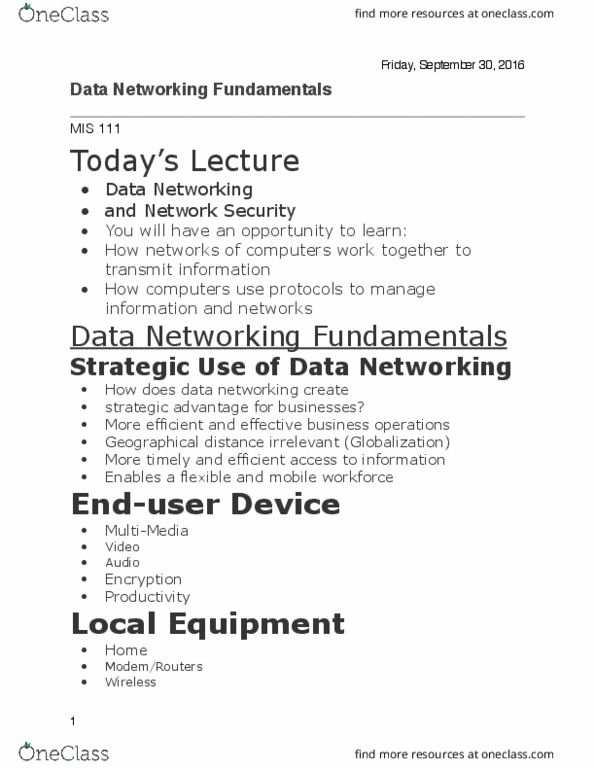MIS 111 Lecture Notes - Lecture 8: Tier 1 Network, Packet Switching, Uunet thumbnail
