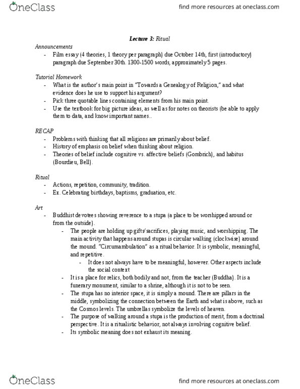 RLG101H5 Lecture Notes - Lecture 3: Circumambulation, Stupa, Sigmund Freud thumbnail