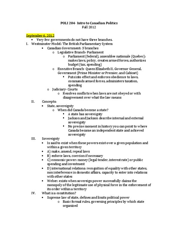 POLI 204 Lecture Notes - Allaire Report, Clarity Act, Quebec Act thumbnail