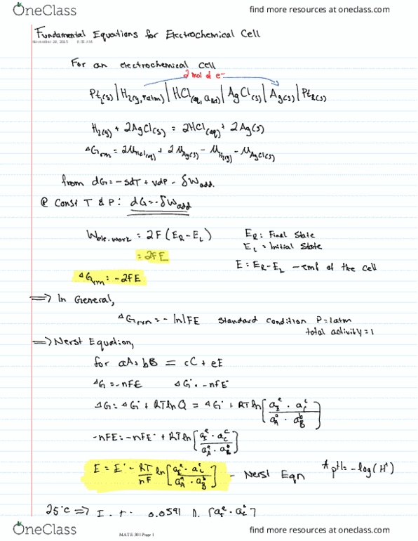 MAT E301 Lecture 30: 30 Fundamental Equations for Electrochemical Cell thumbnail