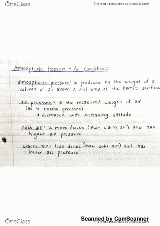 GC 100 Lecture 12: Atmospheric Pressure and Air Conditons Lecture Notes thumbnail