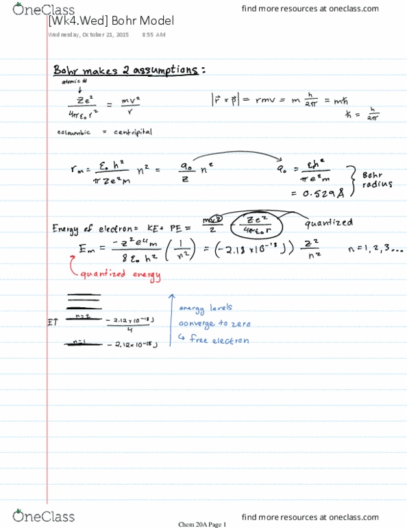 CHEM 20A Lecture 12: [Wk4.Wed] Bohr Model thumbnail