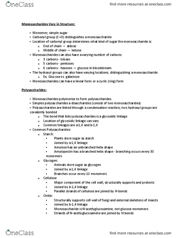 BLG 143 Lecture Notes - Lecture 5: Cell Signaling, Amylase, Monomer thumbnail