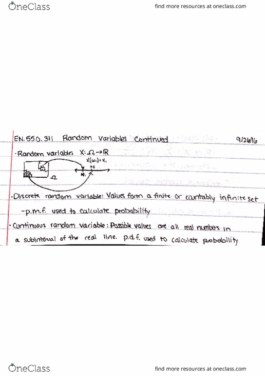 EN.550.311 Lecture Notes - Lecture 8: Random Variable, Probability Distribution thumbnail