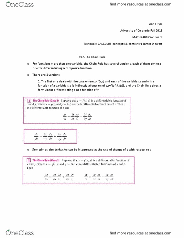 MATH 2400 Chapter Notes - Chapter 11.5: Function Composition, Implicit Function, Dependent And Independent Variables thumbnail