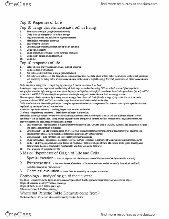 BIL 150 Lecture Notes - Lecture 4: Special Creation, Meiosis, Panspermia thumbnail