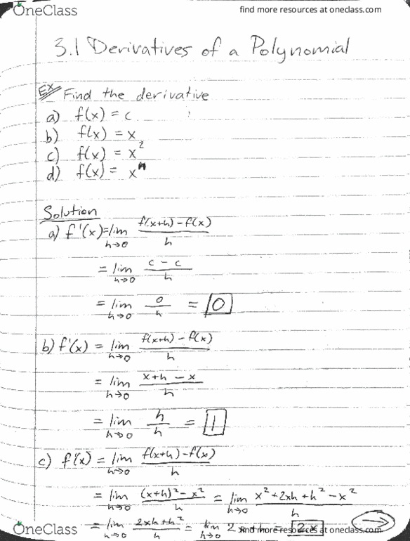 MATH241 Lecture 13: 3.1 Derivatives of a Polynomial thumbnail